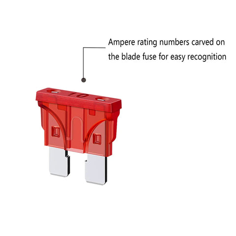 Heavy Duty 16 AWG Inline Fuse Holder Kit For Cars And Trucks showing a 10 Amp blade fuse with clear rating markings.