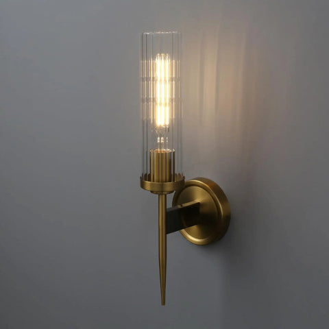 Vintage Brass Gold Wall Sconce Light Fixture With 2.8 Inch Cylindrical Clear Glass Shade For Living Room Home Office And Entryway, E26 Base Compatible, Dimmable With Dimmer Or Remote