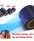 Blue Adhesive Surface Protective Tape No Residue Peel And Stick Film Roll shown in various sizes