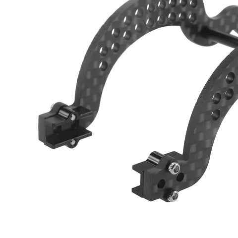 Carbon Fiber Chassis Frame Upgrade Kit For 1/18 RC Crawler with adjustable shock mounts, close-up of CNC-milled carbon frame detail.