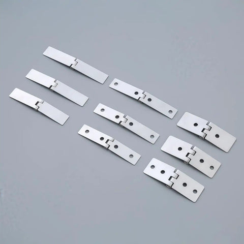 Badass Heavy Duty Folding Hinges 270 Degree Swing For Cabinet Doors And Electrical Boxes Gritty Cast Iron Build 6 Piece Pack two hole mounting system on grey background.
