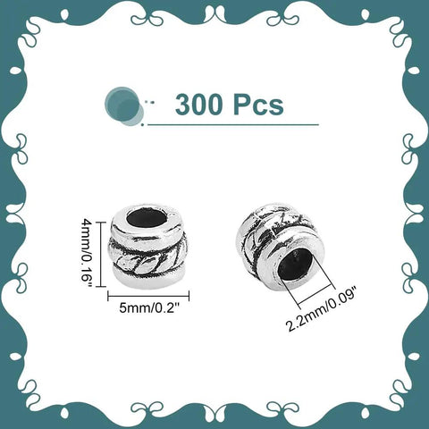 Antique Silver Tube Spacer Beads 300 Pcs Tibetan Zinc Alloy 4x5mm With 2.2mm Hole, detailed close-up view for jewelry making.