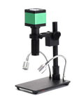 48MP C Mount Digital Microscope Camera for PCB Soldering and DIY Repair, featuring HDMI USB live view on adjustable stand