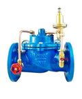 4 Inch Pilot Operated Pressure Relief Valve DN100 PN16 Flanged Ductile Iron Safety Valve For Industrial Water Systems With Precise Pressure Regulation And Heavy Duty QT450 Beefy Body, blue side view