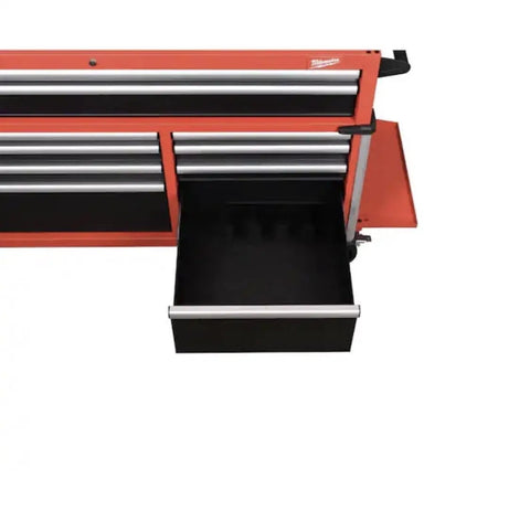 Shop Workhorse 10 Drawer Rolling Tool Chest Cabinet With Slick Roll Casters And 56 Inch Wide Steel Build showing an open top drawer.