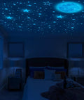 Night Sky Glow Stars Ceiling Stickers Kit With 1049 Pieces Including Moon And Stars, Self Adhesive Wall Decals for kids room ceiling