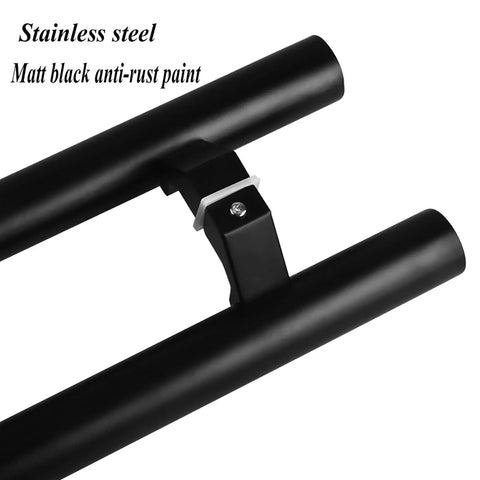 Close-up of Black Stainless Steel Gate Hardware Sliding Door Handle Set with rustproof grip