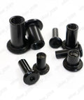 Black Stainless Steel Rivet Nuts Set, 20 Pieces, hex socket head, barrel nuts, 304 grade, shown in various sizes.