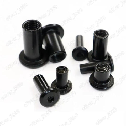 Black Stainless Steel Rivet Nuts Set, 20 Pieces, hex socket head, barrel nuts, 304 grade, shown in various sizes.