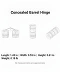 Gold Finish Concealed Barrel Hinge for Woodworking With Hidden Pivot Hardware dimensions illustration.