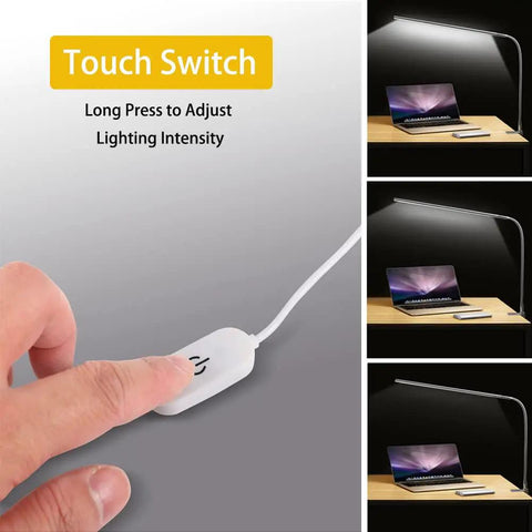 USB LED Desk Lamp With Clamp 8 To 12W Adjustable Brightness Eye Friendly Totally Glare Free Gooseneck 360 Degree Swivel Touch Switch