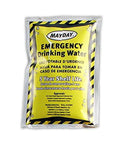 Emergency drinking water pouch, Mayday; yellow sealed bag with 5-year shelf life.