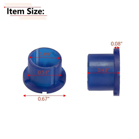 Transmission Shift Bushing Kit For Toyota 133884 OEM, 4 Pc Pack shown with size dimensions in inches, durable blue plastic
