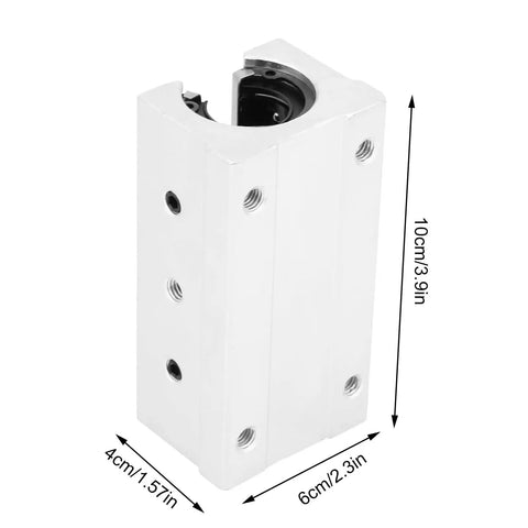 Badass Linear Bearing Slide Block Machined From Beefy Aluminum Alloy With A Rock Hard Finish Delivers High Precision Smoother Than Butter Motion For Cnc Rigs And Automation 20mm 1 Pc, showcasing dimensions of 10cm x 6cm x 4cm.