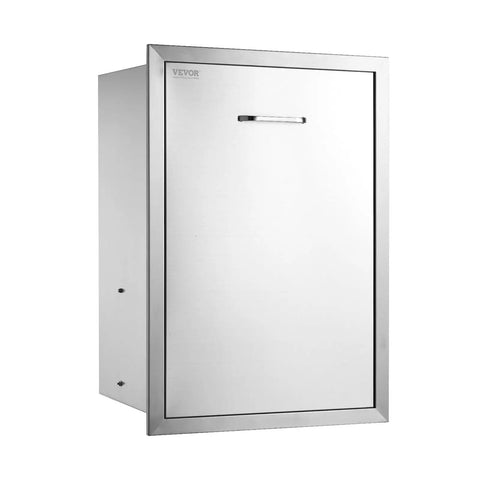 Outdoor Kitchen Trash Drawer System With Heavy Duty Stainless Steel Storage For Backyard BBQ Islands And Grills Pull Out Trash Bin Cabinet 19.7W X 29H X 15.7D Inches, front view