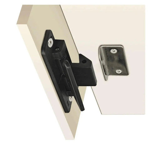 Heavy Duty Door Buckle And Outer Door Stop Kit For Cabinets And Drawers Black Easy Install Hidden Lock on wooden surface