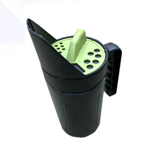 Hand Spreader Shaker For Grass Seed Fertilizer Ice Melt And Snow Salt With Adjustable Openings Up To 80 Oz, black and green