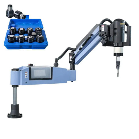Heavy Duty Electric Tapping Machine Universal Tapping Arm with collet set and screen for precision metalworking.
