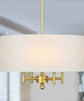 4 Light Gold Modern Drum Chandelier With White Linen Shade 17.7 Inch Pendant Light Fixture For Dining Room Living Room Foyer Kitchen Antique Brass Finish A True Statement Piece