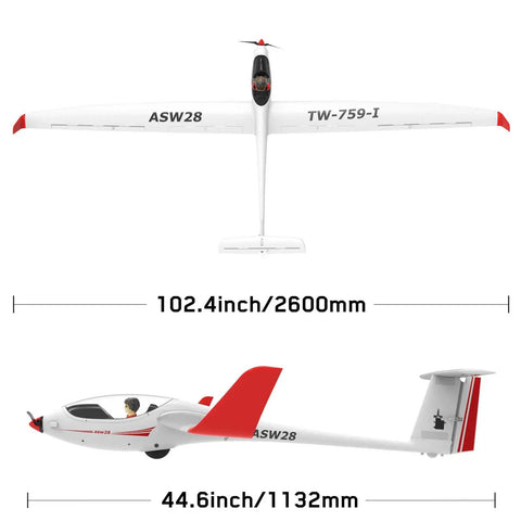 Ready To Fly Brushless RC Plane Glider With 2.4GHz Control And Xpilot Stabilizer, 102 Inch Wingspan, RTF Version side and top view