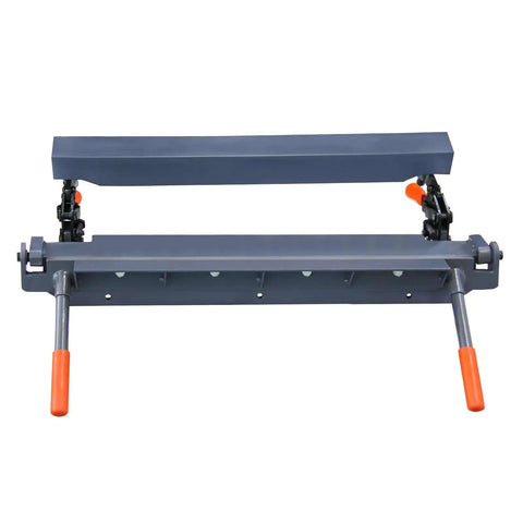 Front view of 24 Inch Heavy Duty Sheet Metal Brake Bender for 18 Gauge Steel, Adjustable 0 to 135 Degrees, with orange handles
