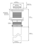 Technical drawing of Pop Up Bathroom Sink Drain Assembly No Overflow Fits 1.57 To 2.36 Inch Openings With 1 And A Quarter Inch Tailpiece Solid Brass Stopper Brushed Nickel Finish Easy Install And Durable, showing dimensions and components.