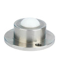 10 Pack Heavy Duty Ball Transfer Units Featuring 27Mm Pom Balls For Seamless Rolling Smooth Heavy Load Glide Across Workbenches And Conveyor Tracks Built Tough For Any Job Site Rigor With Zero Hassle close-up of a steel ball transfer unit with white POM ball.