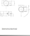 Technical drawing of Smooth Brushed Aluminum Cross Brace Fitting dimensions and details for table assembly.