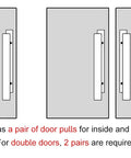 Diagram showing door pull handle set installation for interior and exterior doors, illustrating single and double door configurations.