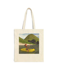 Cartoon Man On Ocean Rowing Cotton Canvas Tote Bag With 15 By 16 Inch Size 20 Inch Self Fabric Handles Reinforced Stitching Beige Color Your Everyday Shopping And Errands Buddy