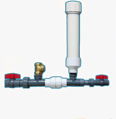 Falling Water Powered Hydraulic Ram Pump No Power Required Off Grid Water Pump made of plastic and metal components