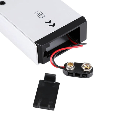 Pro Grade Digital Inclinometer Level 360 Degree Range Angle Finder battery compartment with wiring and cover for construction use.