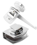 Heavy Duty 304 Stainless Steel Glass Door Latch For Bathrooms And Showers, showing chrome finish and mounting hardware components.
