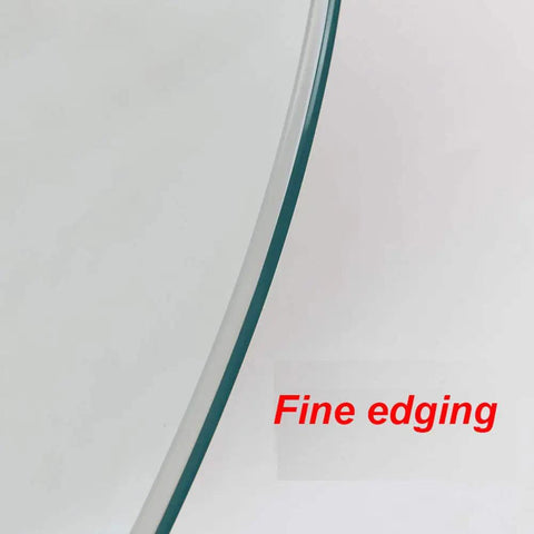 Close-up of edge on Large Lazy Susan Turntable With Clear Tempered Glass Top And Aluminum Base, smooth finish detail.