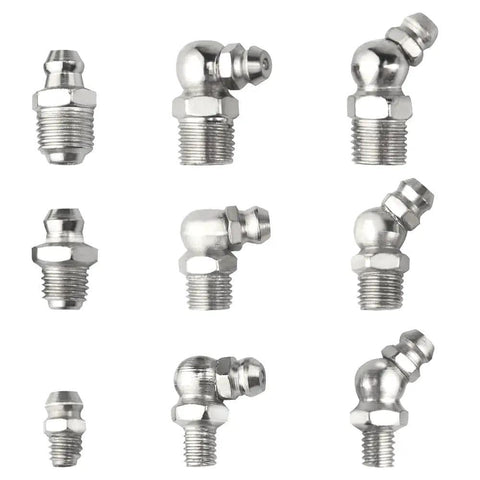 60 Piece Metric Hydraulic Grease Fitting Kit Galvanized Steel M6 M8 M10 Straight 90 Degree 45 Degree Angles Assortment