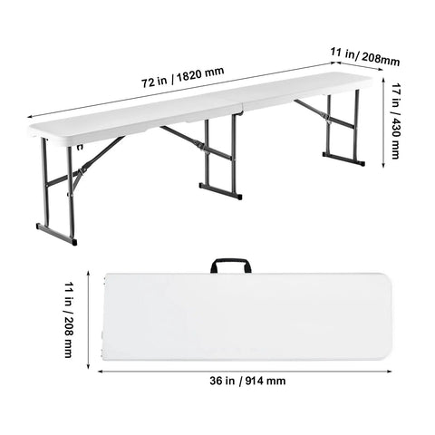 Image showing Six Foot Plastic Folding Bench Set with Handles, Portable HDPE Waterproof Outdoor Seating, folded and open.