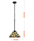 Tiffany Style 8 Inch Amber Cream Stained Glass Pendant Light For Kitchen Island And Dining Room And Hallway, 60-inch chain.