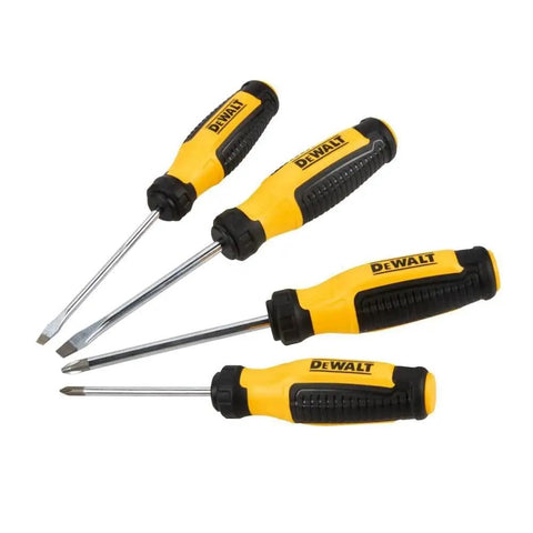 4 Piece Fixed Bar Screwdriver Set With Magnetic Tips, Precision Sanded Bits, Ergonomic Performance Grip Handles, And Tip ID On Handle For Quick Identification, Durable Pro Grade Tools For DIY Home And Professional Use.