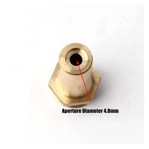 Top Shelf 5 Piece Garden Lawn Sprinkler Irrigation System With Solid Brass Water Gun Head close-up of brass hose nozzle with 4.8mm diameter.