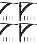 4 Pack Black Wall Mounted Shelf Brackets Beefy Iron Heavy Duty Triangular Curved Design for Industrial Kitchen Bathroom