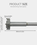Heavy Duty Carbide Tipped Forstner Drill Bit Set With Hella Sharp Cutting Edges For Clean Smooth Holes In Hard Wood Plywood And Plastic Featuring Beefy Triple Design And Rust Proof Finish 16 Piece Pro Grade Woodworking Kit size illustration of a carbide forstner drill bit measuring 15mm in diameter and 80mm in length.