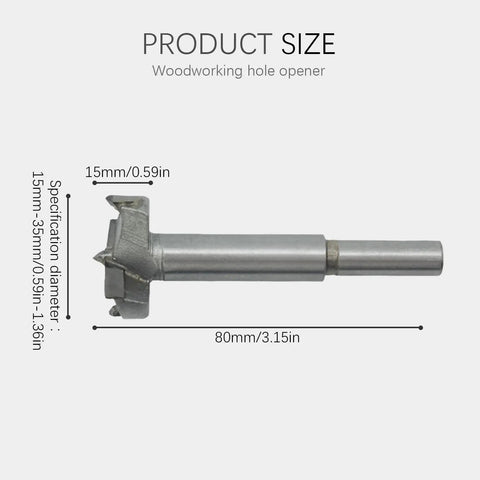 Heavy Duty Carbide Tipped Forstner Drill Bit Set With Hella Sharp Cutting Edges For Clean Smooth Holes In Hard Wood Plywood And Plastic Featuring Beefy Triple Design And Rust Proof Finish 16 Piece Pro Grade Woodworking Kit size illustration of a carbide forstner drill bit measuring 15mm in diameter and 80mm in length.