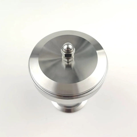 Top view of Two Inch Tri Clamp Vacuum Breaker Tank Breather Valve Go To Sanitary Grade Stainless Steel 304, heavy duty, 134 mm tall.