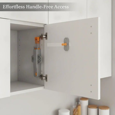 Push To Open Cabinet Latch With Hidden Rebounder Mechanism for handle-free doors in white kitchen cabinet