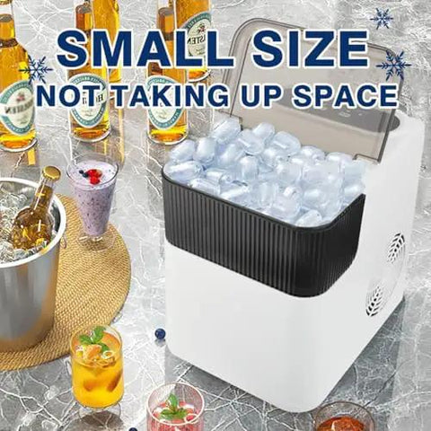 Savage Cooling 1.4L Countertop Nugget Ice Maker Delivers 12 Kg Bullet Ice Every 24 Hours with filled ice bin and drinks around.