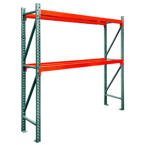 Top Shelf 48 Inch Deep By 120 Inch Wide Two Tier Pallet Rack Starter Unit With Heavy Duty Steel Frame Rust Resistant design.