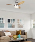 Alloy 42 Inch Ceiling Fan With LED Light Kit, Brushed Nickel Finish, Reversible Beech And Wengue Blades, Down Rod Only
