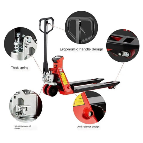 Heavy Duty Pallet Truck Scale With Digital Screen And Comfort Grip Handle Built For Rock Solid Job Site Hauling No Sweat Unloading Industrial Weighing System Four Load Cells Auto Shut Off 4400 Lb Capacity 46 Inch Forks For Smooth Freight Moves