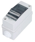 Front view of IP65 Two Way Breaker Box Din Rail MCB Distribution Protection Box with transparent cover, rugged design
