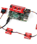 Qwiic Starter Kit With VCNL4040 Proximity Sensor, BME280 Atmospheric Sensor, SGP40 Air Quality Sensor, and Micro OLED Breakout connected
